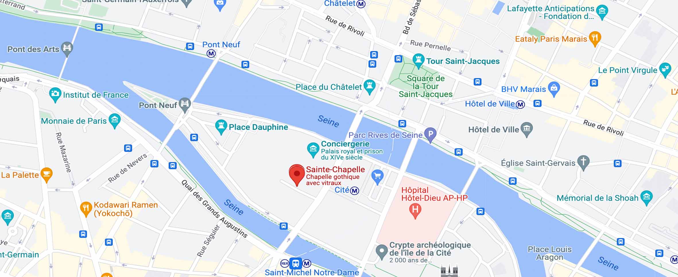 Mapa para llegar a la Santa Capilla de París