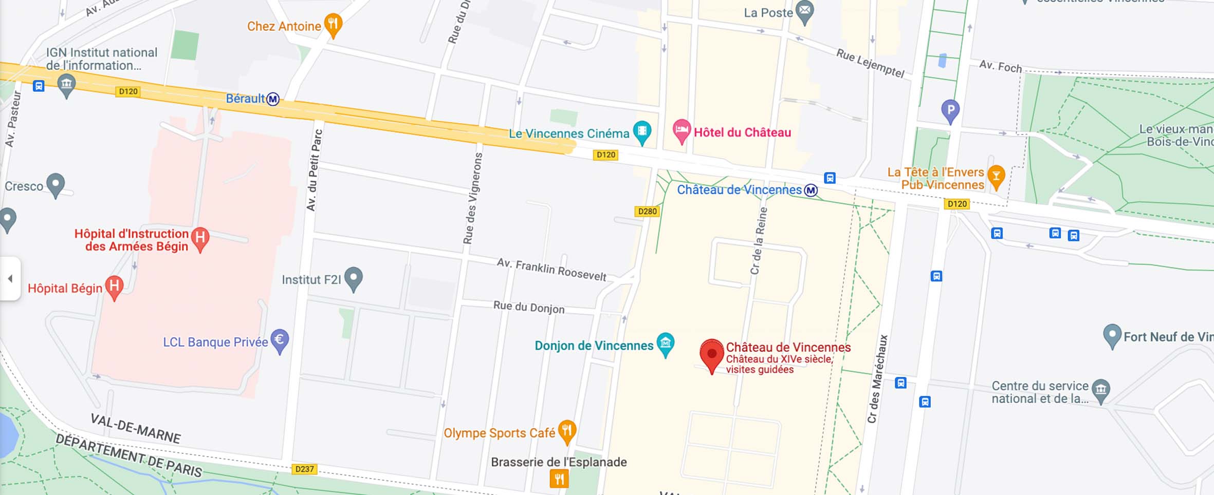 Mapa para llegar al castillo de Vincennes
