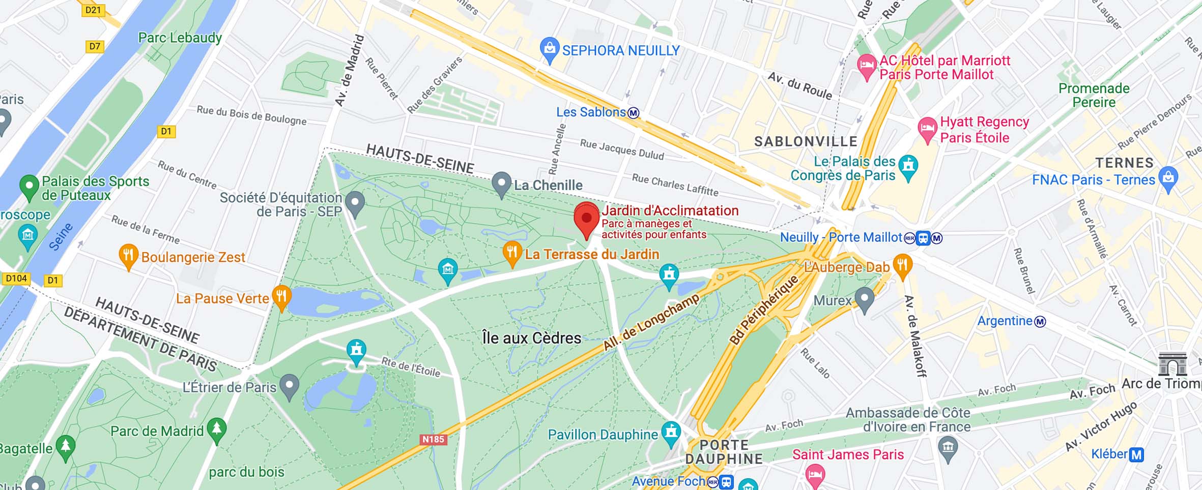 Mapa para llegar a jardín de aclimatación de París
