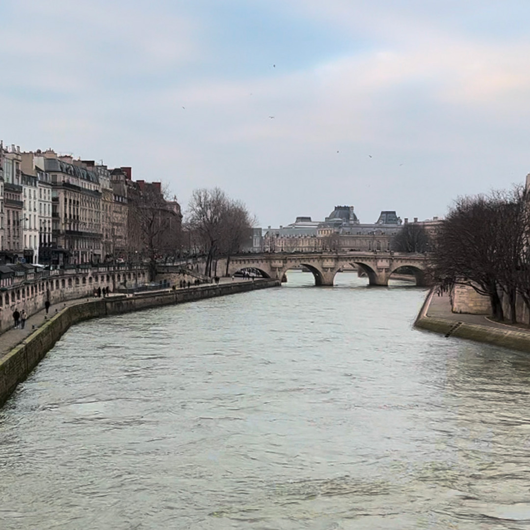 París en diciembre desde un puente con vista al Sena