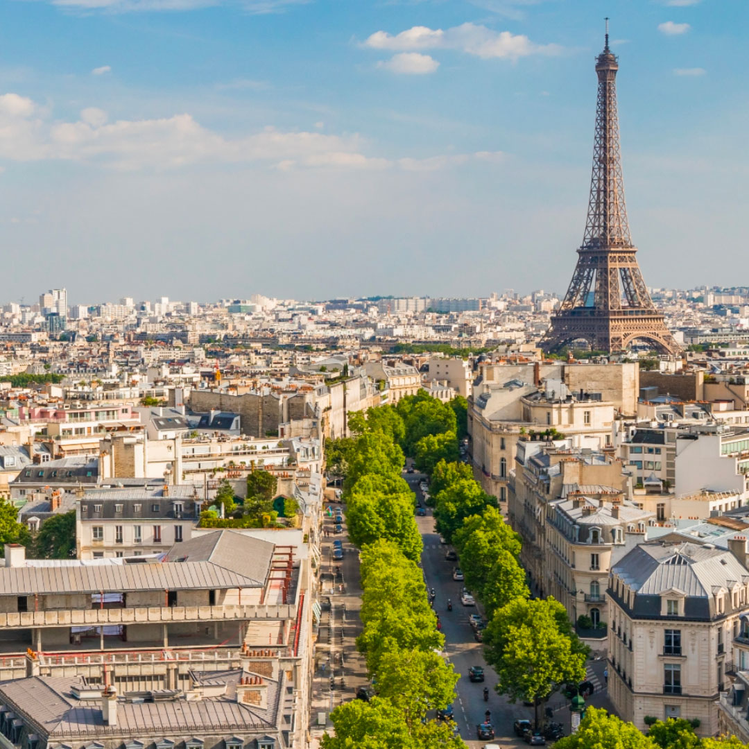 Vista de la Torre Eiffel y los techos de París el mes de junio
