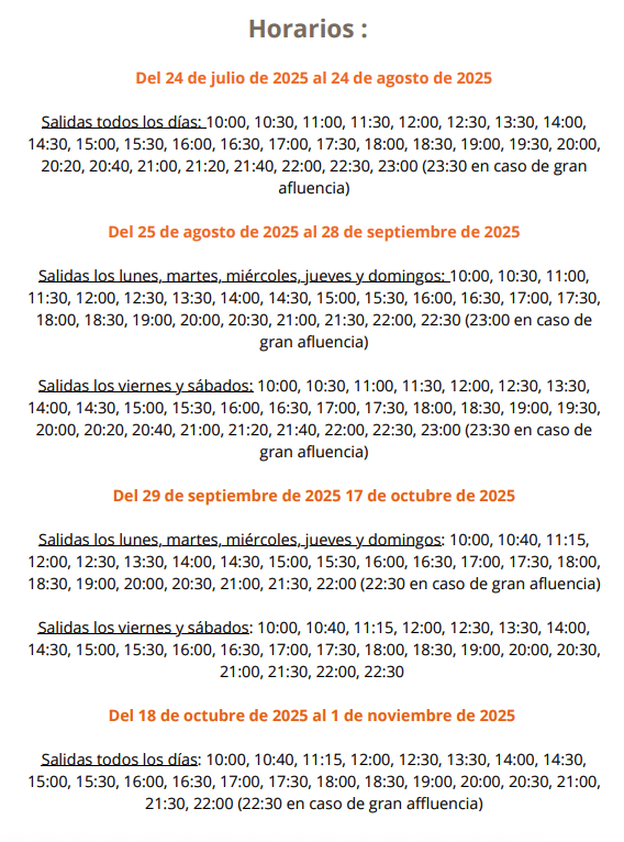 Horarios del crucero por el Sena de París.