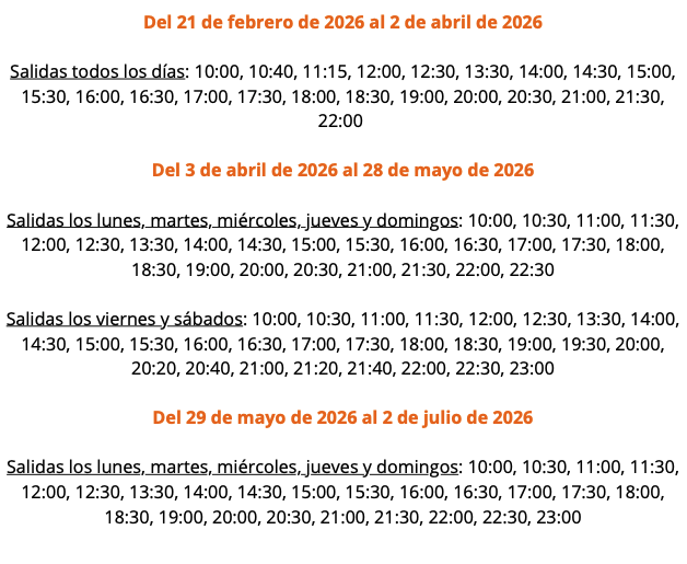 Horarios del paseo por el Sena en París 2026.